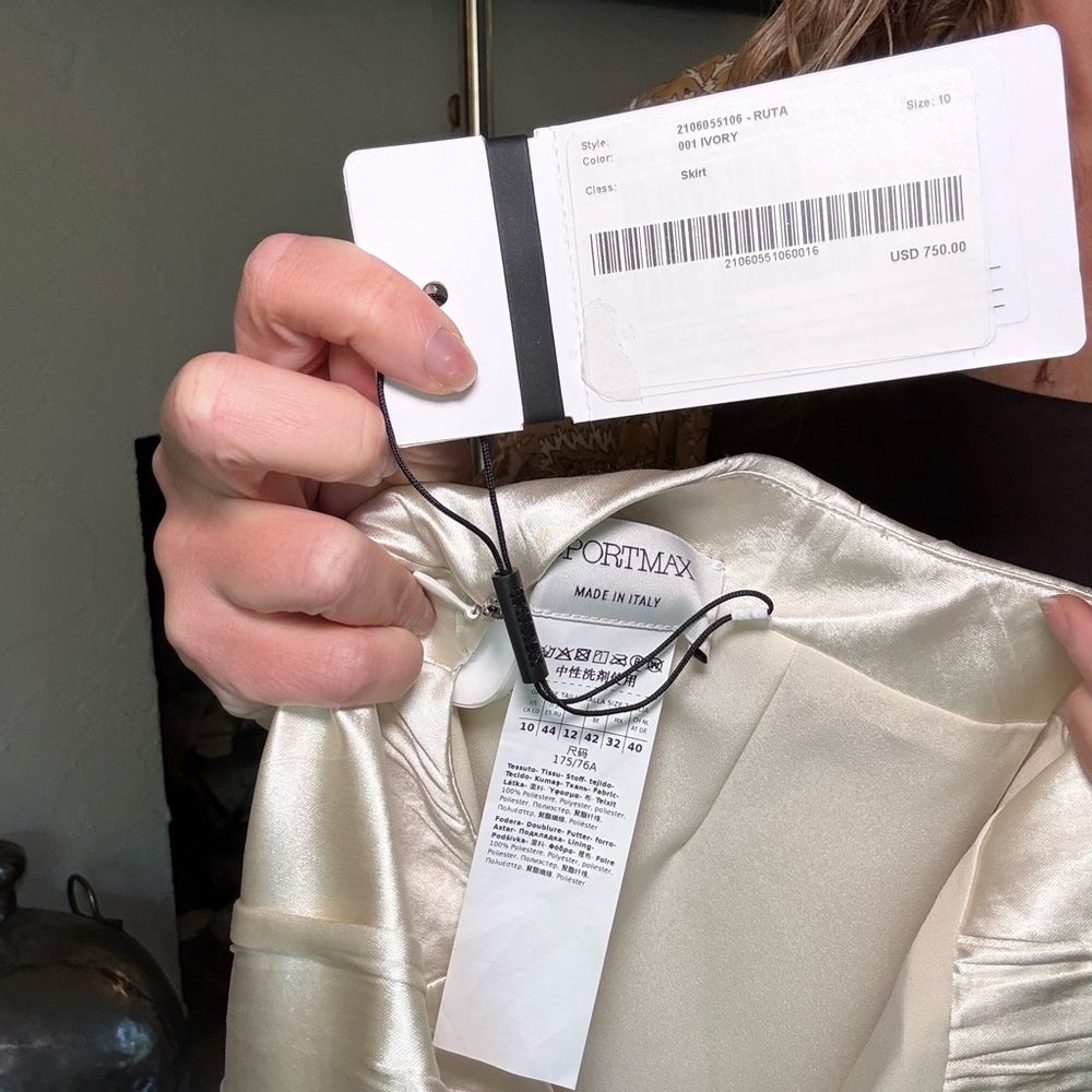 Max Mara $750 Sportmax Ruta Ivory Satin Midi Skirt NWT Size 10 Bias Cut Italy - Picture 6 of 16